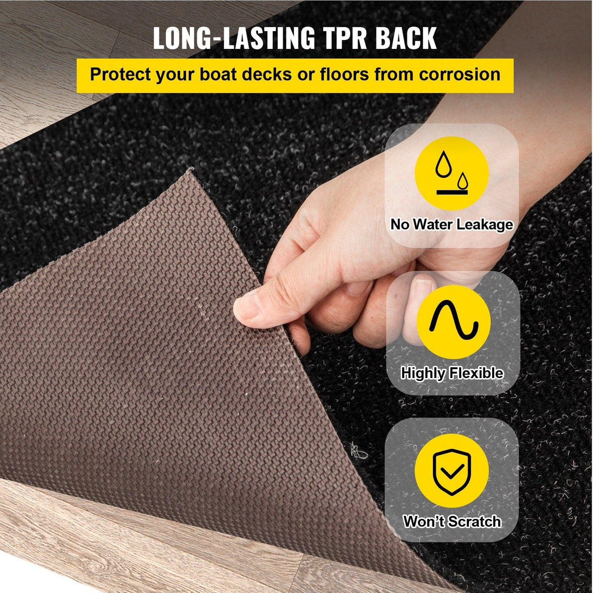 Boat Carpet, 6 ft x 18 ft Marine Carpet for Boats, Waterproof Black Indoor Outdoor Carpet with Marine Backing Anti-Slide Marine Grade Boat Carpet Cuttable Easy to Clean Patio Rugs Deck Rug
