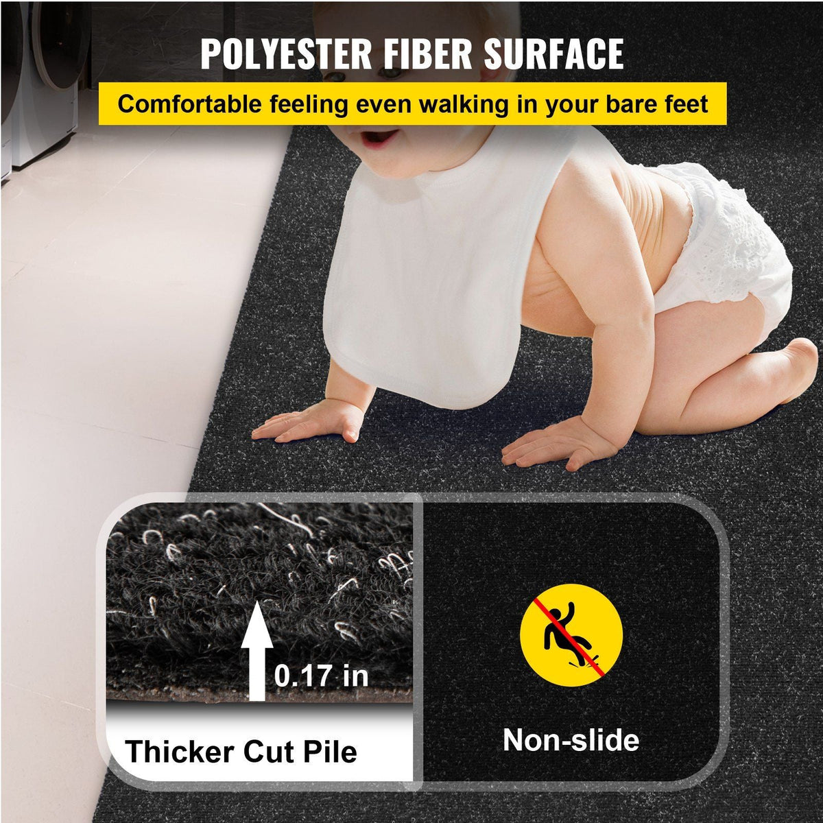 Boat Carpet, 6 ft x 18 ft Marine Carpet for Boats, Waterproof Black Indoor Outdoor Carpet with Marine Backing Anti-Slide Marine Grade Boat Carpet Cuttable Easy to Clean Patio Rugs Deck Rug
