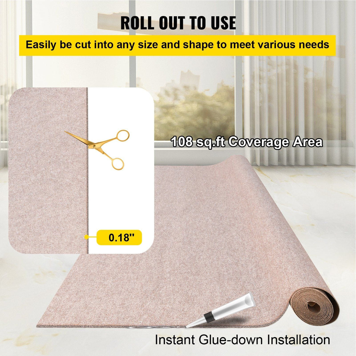 Boat Carpet, 6 ft x 18 ft Marine Carpet for Boats, Waterproof Light Brown Carpet with Marine Backing Anti-Slide Marine Grade Boat Carpet Cuttable Easy to Clean Patio Rugs Deck Rug
