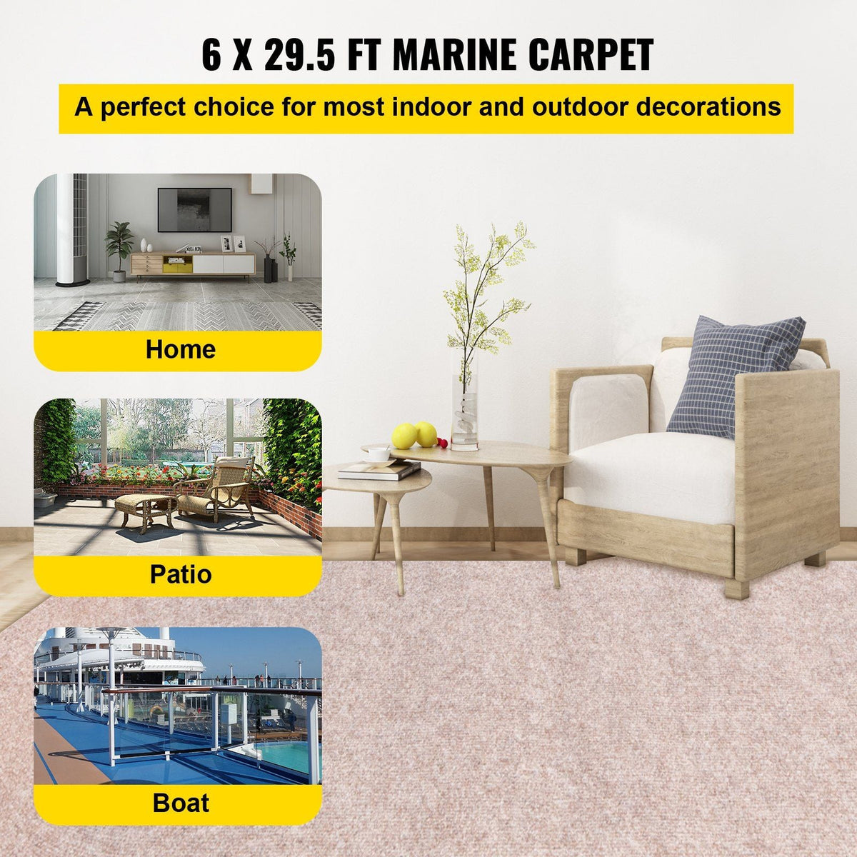 Boat Carpet, 6 ft x 29.5 ft Marine Carpet for Boats, Waterproof Light Brown Carpet with Marine Backing Anti-Slide Marine Grade Boat Carpet Cuttable Easy to Clean Patio Rugs Deck