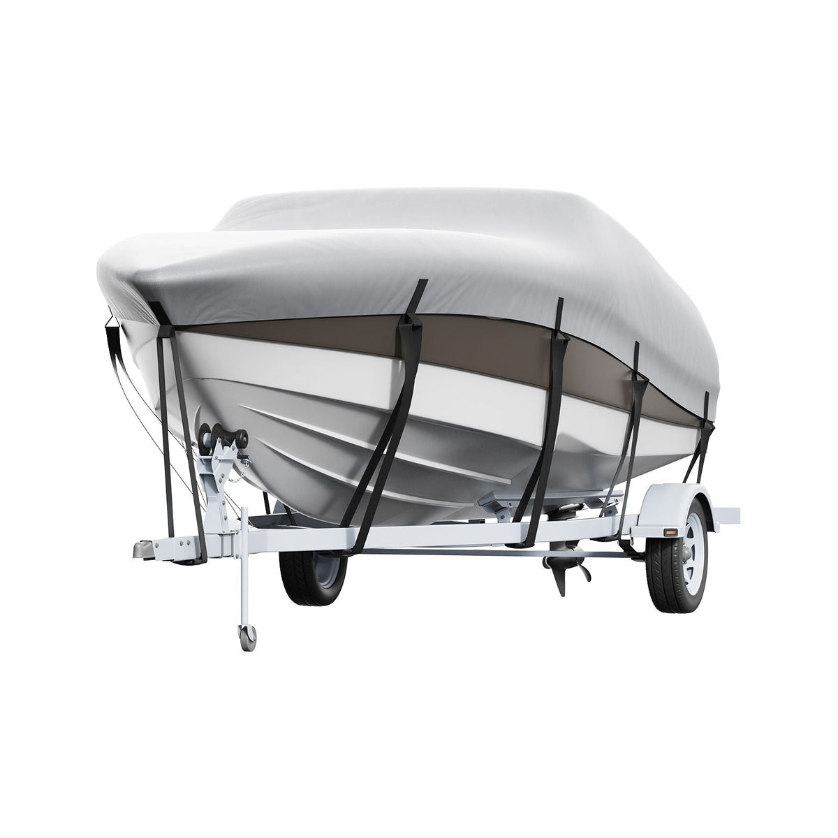 Boat Cover, 20'-22' Trailerable Waterproof Boat Cover, 600D Marine Grade PU Oxford, with Motor Cover and Buckle Straps, for V-Hull, Tri-Hull, Fish Ski Boat, Runabout, Bass Boat, Grey