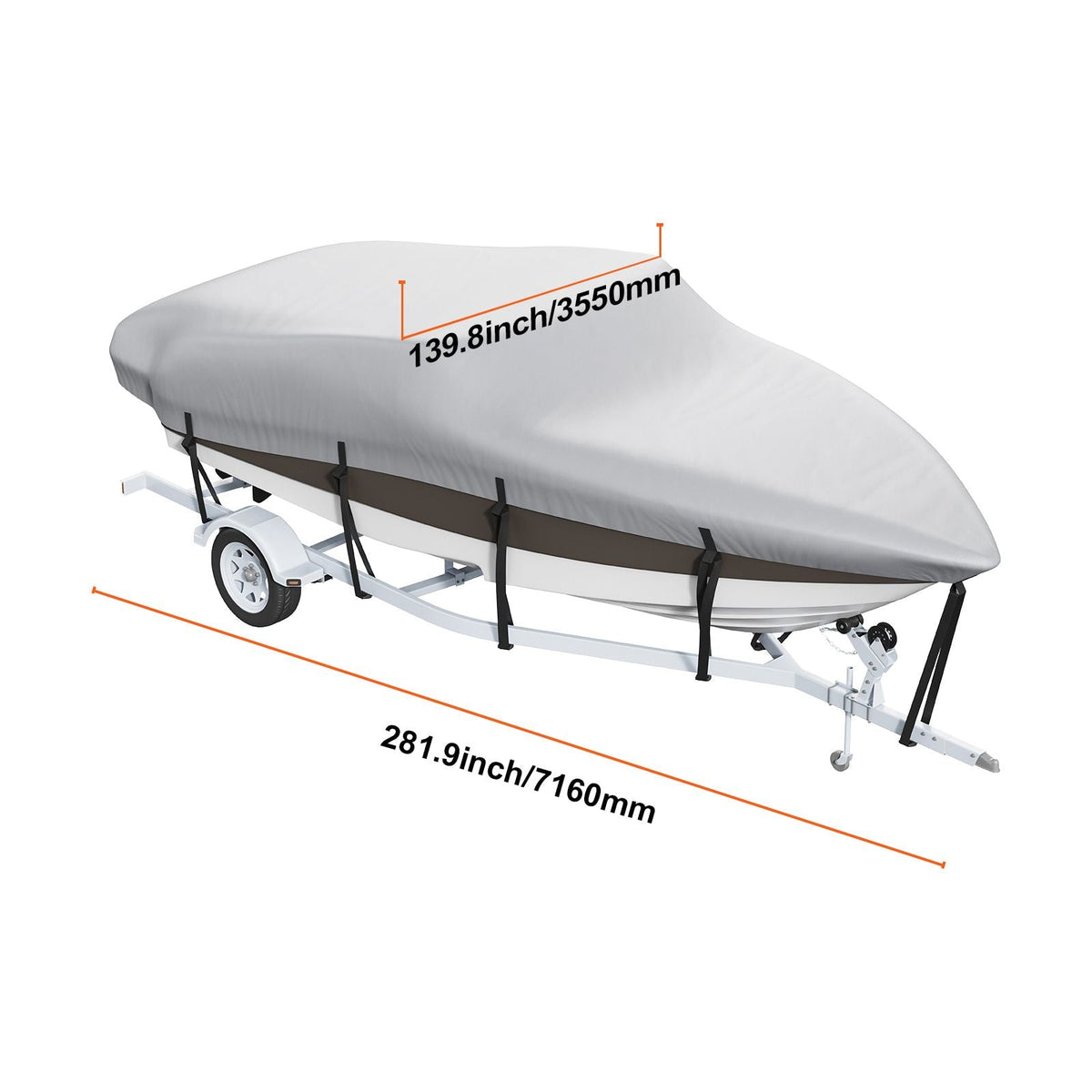 Boat Cover, 20'-22' Trailerable Waterproof Boat Cover, 600D Marine Grade PU Oxford, with Motor Cover and Buckle Straps, for V-Hull, Tri-Hull, Fish Ski Boat, Runabout, Bass Boat, Grey