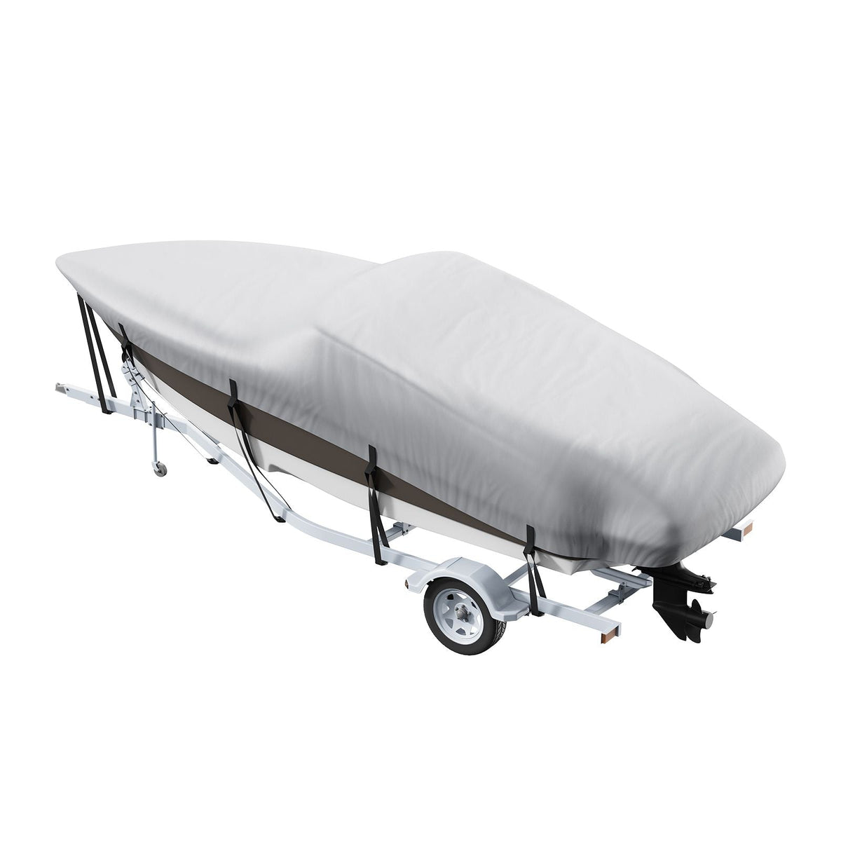 Boat Cover, 20'-22' Trailerable Waterproof Boat Cover, 600D Marine Grade PU Oxford, with Motor Cover and Buckle Straps, for V-Hull, Tri-Hull, Fish Ski Boat, Runabout, Bass Boat, Grey