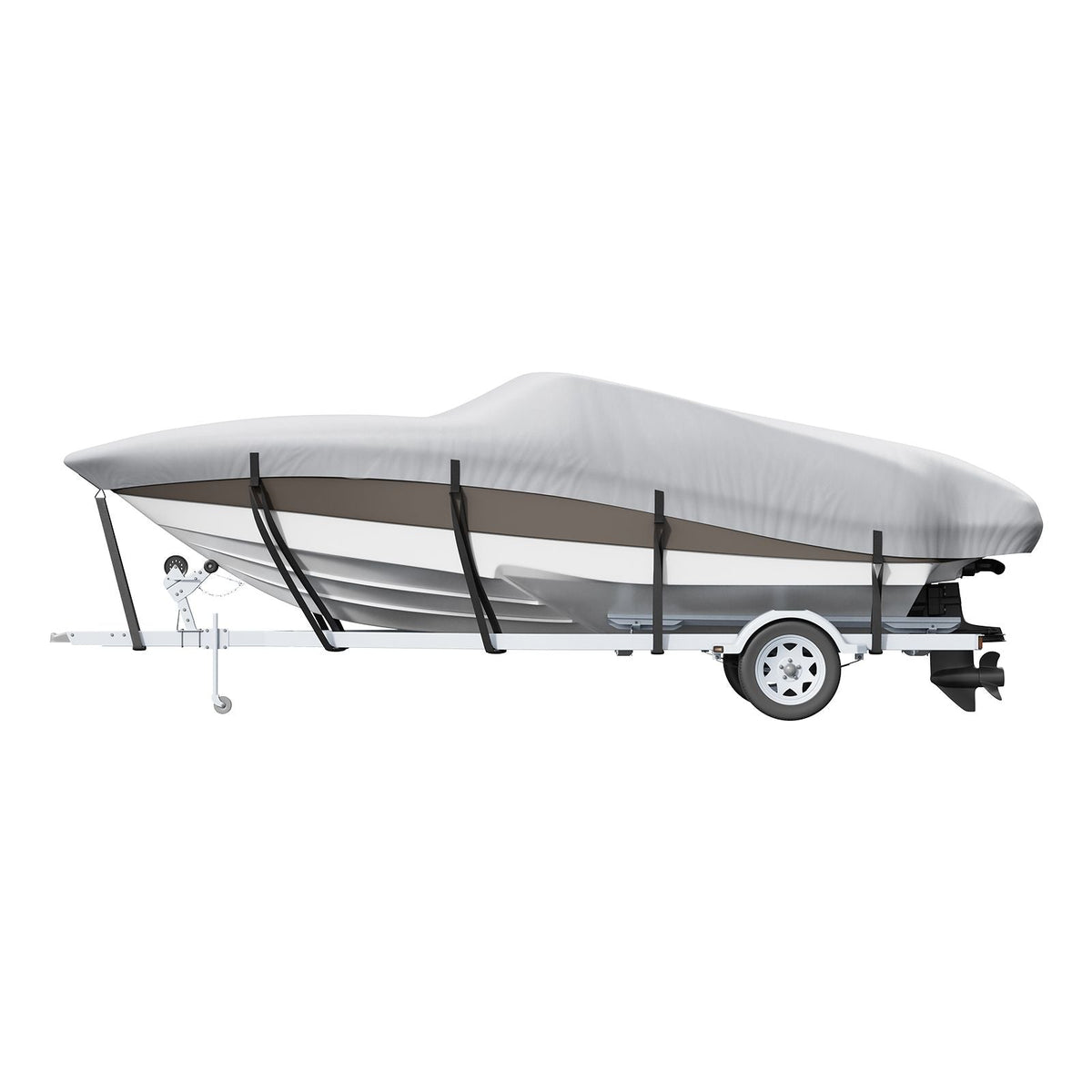 Boat Cover, 20'-22' Trailerable Waterproof Boat Cover, 600D Marine Grade PU Oxford, with Motor Cover and Buckle Straps, for V-Hull, Tri-Hull, Fish Ski Boat, Runabout, Bass Boat, Grey