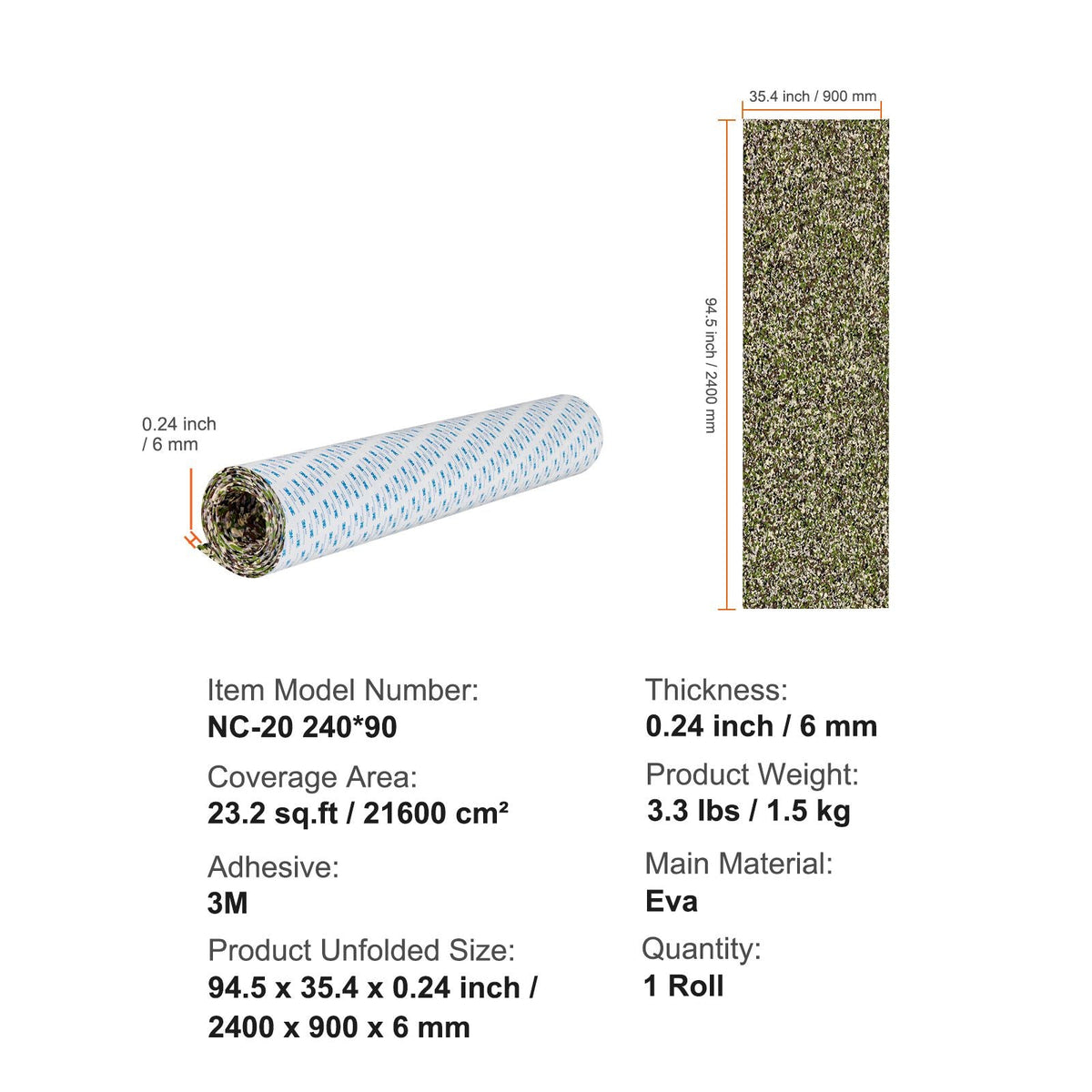 Boat Flooring, EVA Foam Boat Decking 94.5" x 35.4", Non-Slip Self-Adhesive Flooring, 23.2 sq.ft Marine Carpet for Boats, Yacht, Pontoon, Kayak Decking