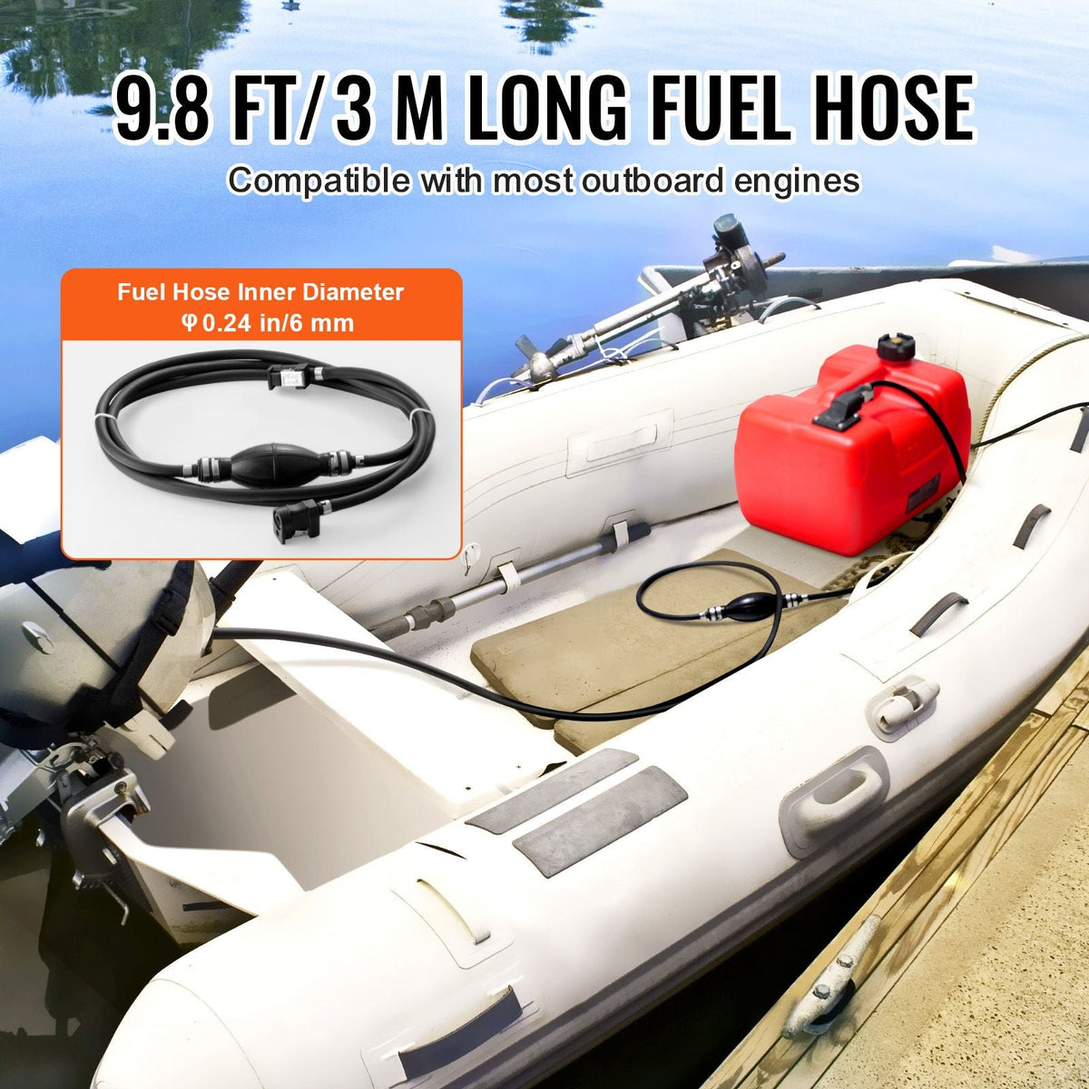 Boat Fuel Tank, 3.17-Gallon/12-L Marine Outboard Transfer Tank, Transfer Tank with 9.8ft Hose, Gauge for Outboard Engine, Yacht, Fishing Boat, Deck, Red