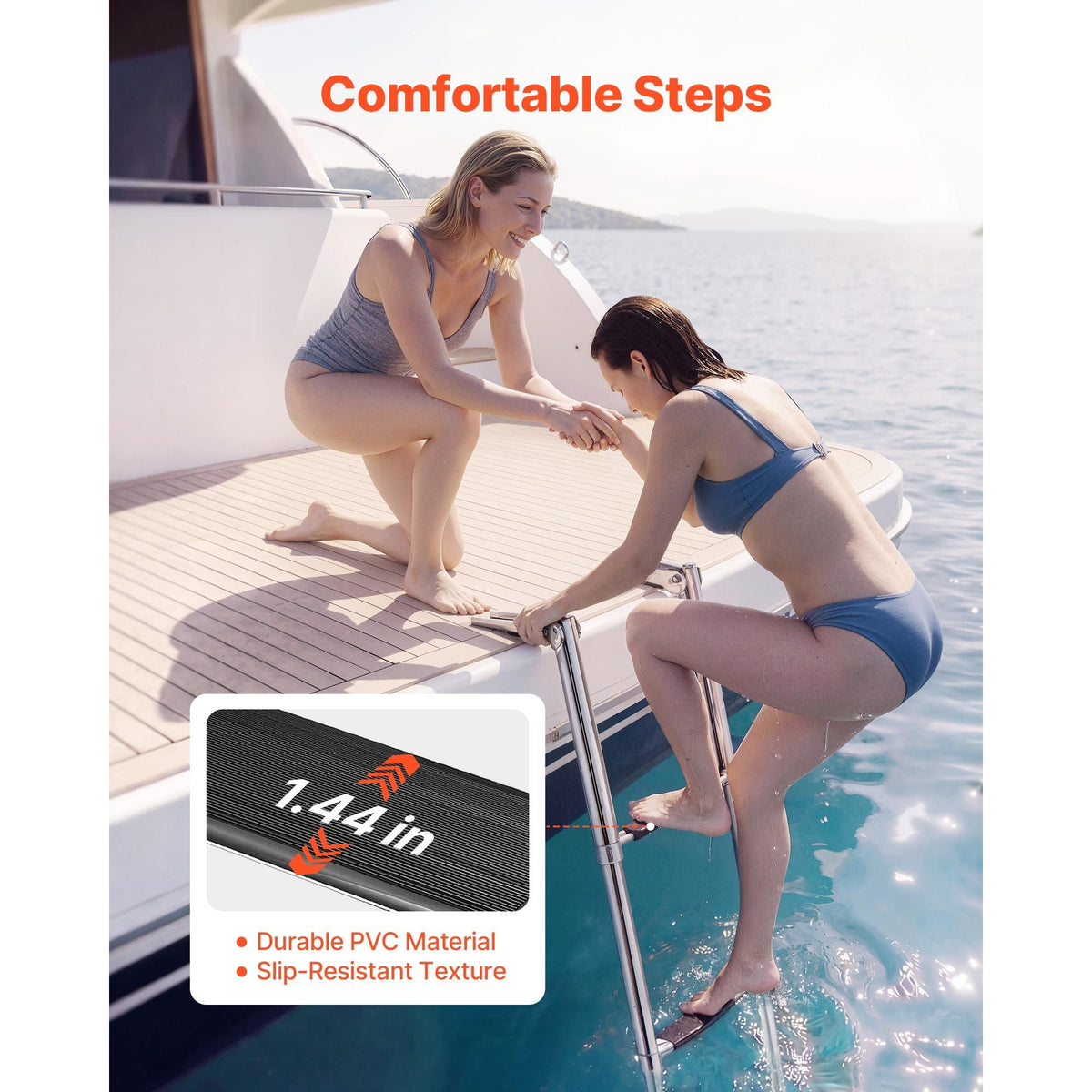 Boat Ladder, 4 Steps, Stainless Steel Telescoping Folding Swim Deck Ladder for Rear Entry Inboard, Heavy Duty 900 lbs Capacity with Wide Anti-Slip Steps, for Outboards, Yacht, Pontoon Boats