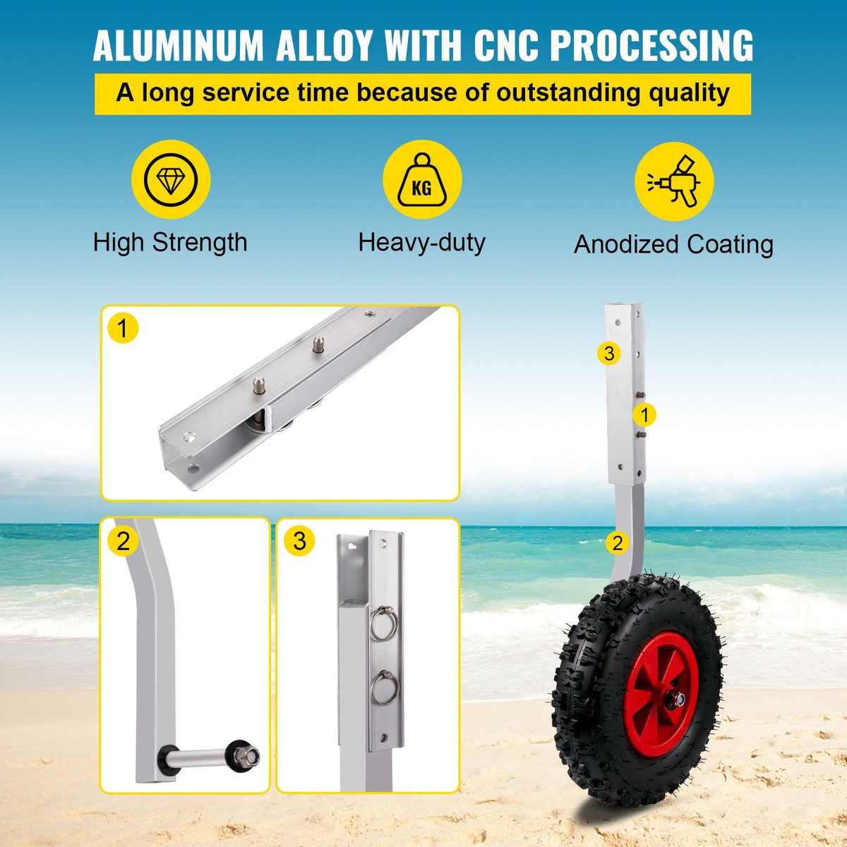 Boat Launching Wheels, 12\" Boat Transom Launching Wheel, 500 LBS Loading Capacity Inflatable Boat Launch Wheels, Aluminium Alloy Transom Launching Dolly Wheels with 4 PCS of Quick Release Pins