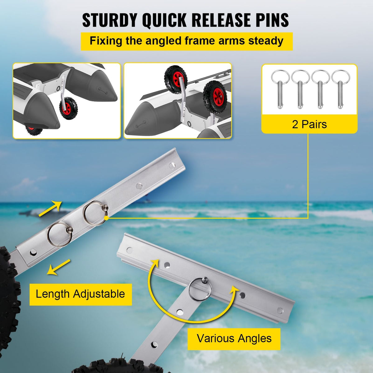 Boat Launching Wheels, 12\" Boat Transom Launching Wheel, 500 LBS Loading Capacity Inflatable Boat Launch Wheels, Aluminium Alloy Transom Launching Dolly Wheels with 4 PCS of Quick Release Pins