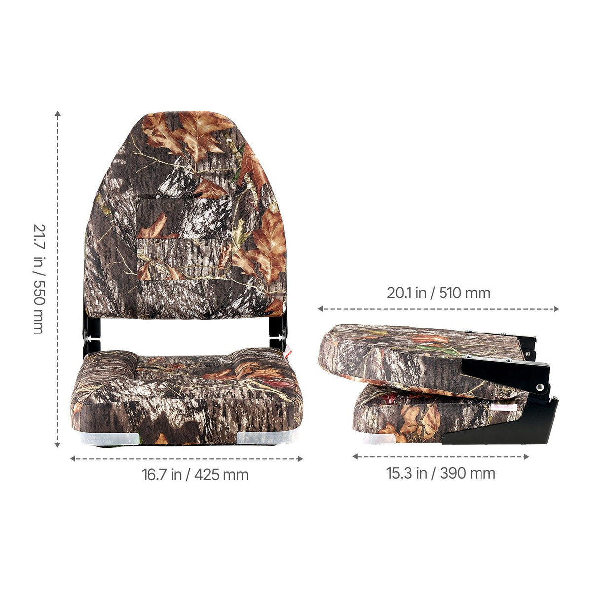 Boat Seat, High Backrest, Folding Fishing Boat Seat with Thickened Sponge Cushion & PU Polyester Fabric, Aluminum Alloy Hinges, Flip Up Boat Seat for Boats, Yachts, Ships, Camouflage (2 Seats)