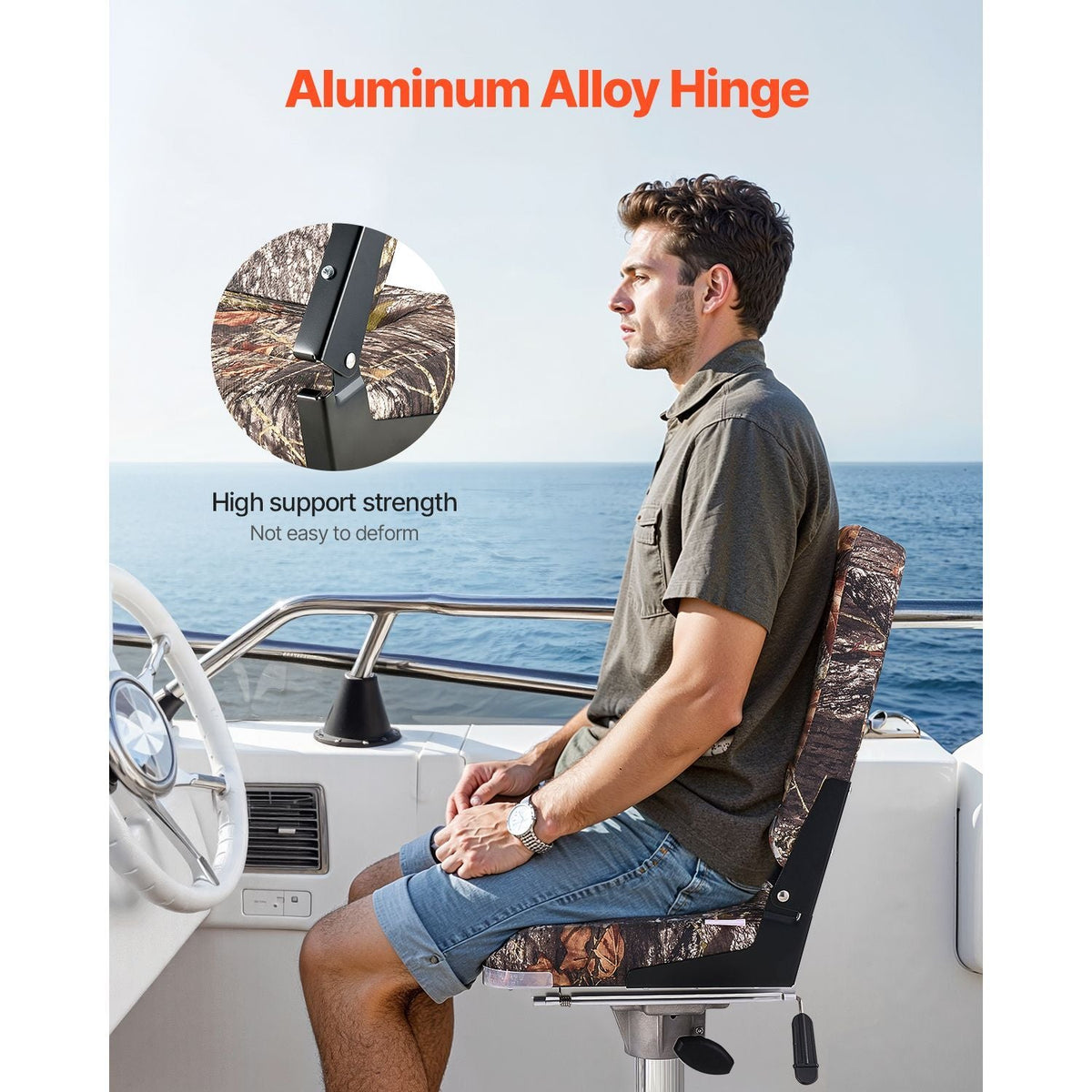 Boat Seat, High Backrest, Folding Fishing Boat Seat with Thickened Sponge Cushion & PU Polyester Fabric, Aluminum Alloy Hinges, Flip Up Boat Seat for Boats, Yachts, Ships, Camouflage (2 Seats)