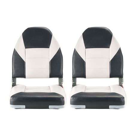 Boat Seat, High Backrest, Folding Fishing Boat Seat with Thickened Sponge Cushion & Waterproof PVC Leather, Aluminum Alloy Hinges, Flip Up Boat Seat for Boats, Yachts, Ships, Black & Grey