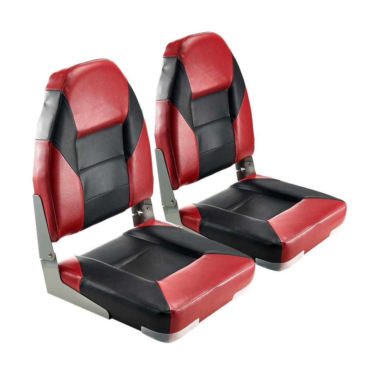 Boat Seat, High Backrest, Folding Fishing Boat Seat with Thickened Sponge Cushion & Waterproof PVC Leather, Aluminum Alloy Hinges, Flip Up Boat Seat for Boats, Yachts, Ships, Black & Red