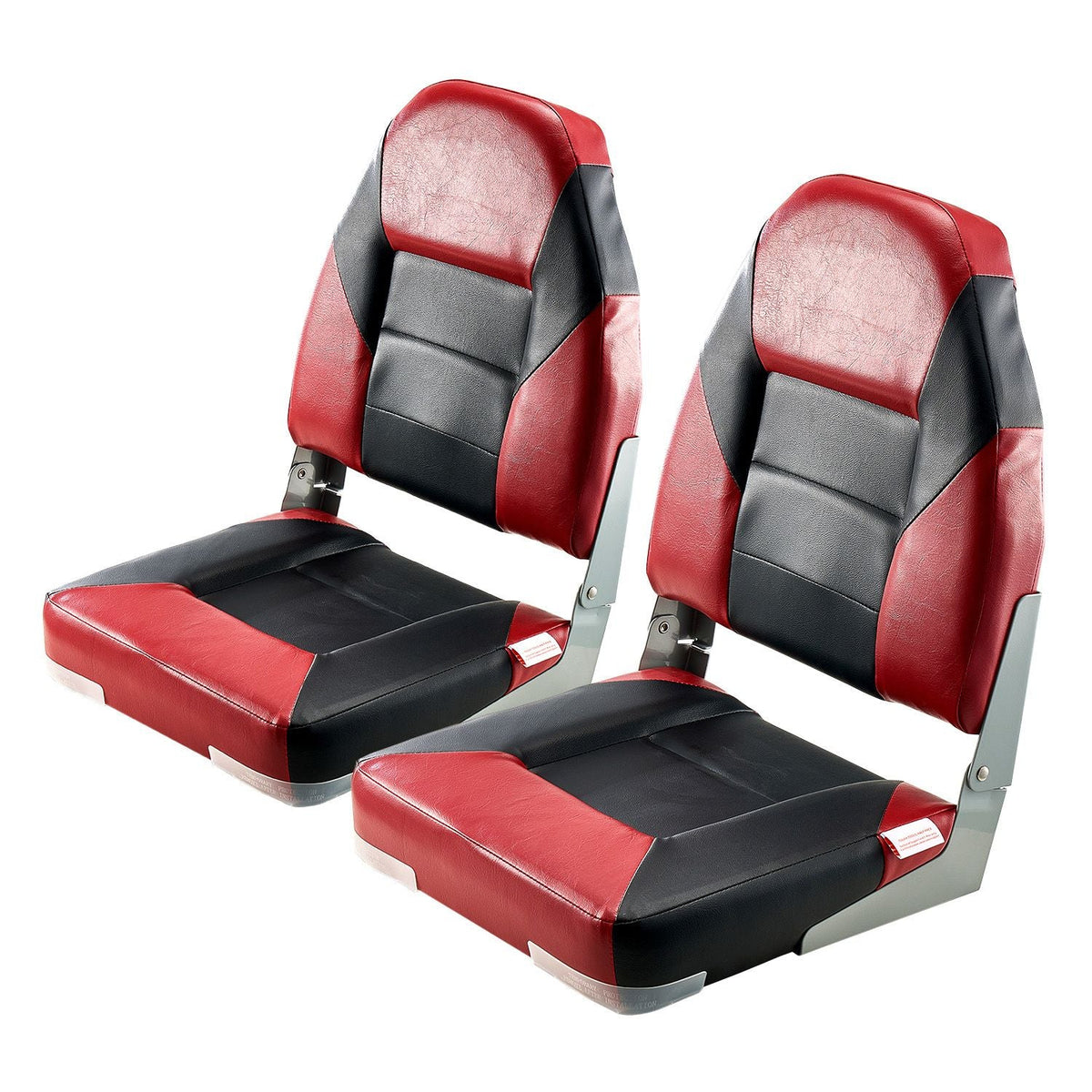 Boat Seat, High Backrest, Folding Fishing Boat Seat with Thickened Sponge Cushion & Waterproof PVC Leather, Aluminum Alloy Hinges, Flip Up Boat Seat for Boats, Yachts, Ships, Black & Red