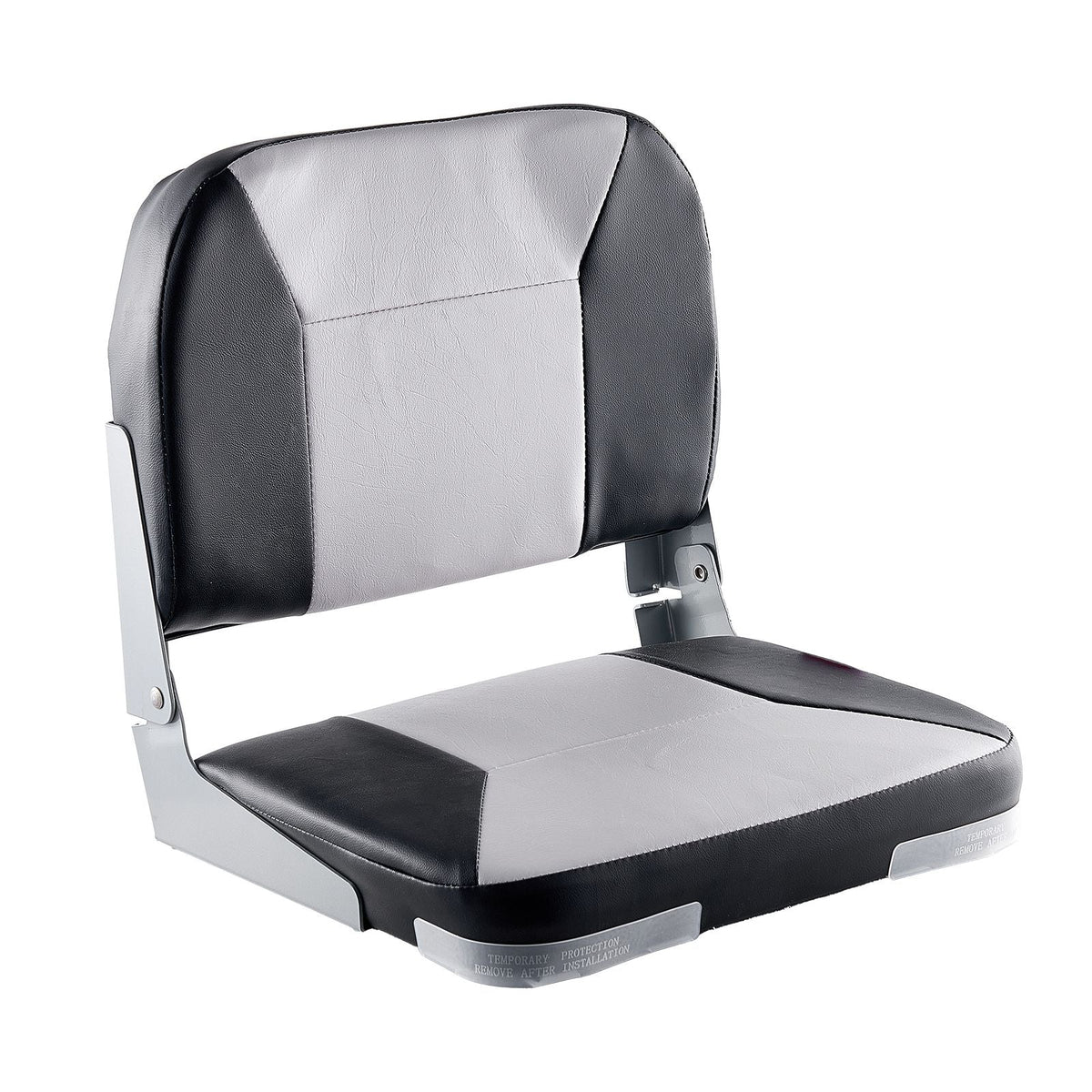 Boat Seat, Low Backrest, Folding Fishing Boat Seat with Thickened Sponge Cushion & Waterproof PVC Leather, Aluminum Alloy Hinges, Flip Up Boat Seat for Fishing Boats, Yachts, Ships, Black & Grey