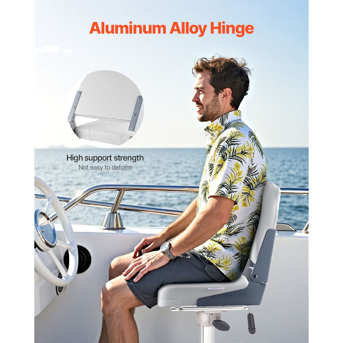 Boat Seat, Low Backrest, Folding Fishing Boat Seat with Thickened Sponge Cushion & Waterproof PVC Leather, Aluminum Alloy Hinges, Flip Up Boat Seat for Fishing Boats, Yachts, Ships, White