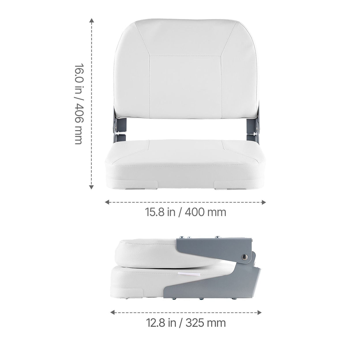 Boat Seat, Low Backrest, Folding Fishing Boat Seat with Thickened Sponge Cushion & Waterproof PVC Leather, Aluminum Alloy Hinges, Flip Up Boat Seat for Fishing Boats, Yachts, Ships, White
