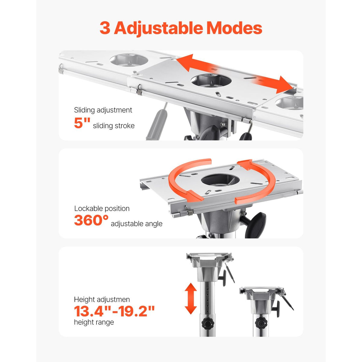 Boat Seat Pedestal, Adjustable Height from 13.39 to 19.2 Inches, Aluminum Alloy Boat Chair Base with Slide, 5-inch Sliding Travel, Locking Design, Ideal for Fishing and Boating Enthusiasts