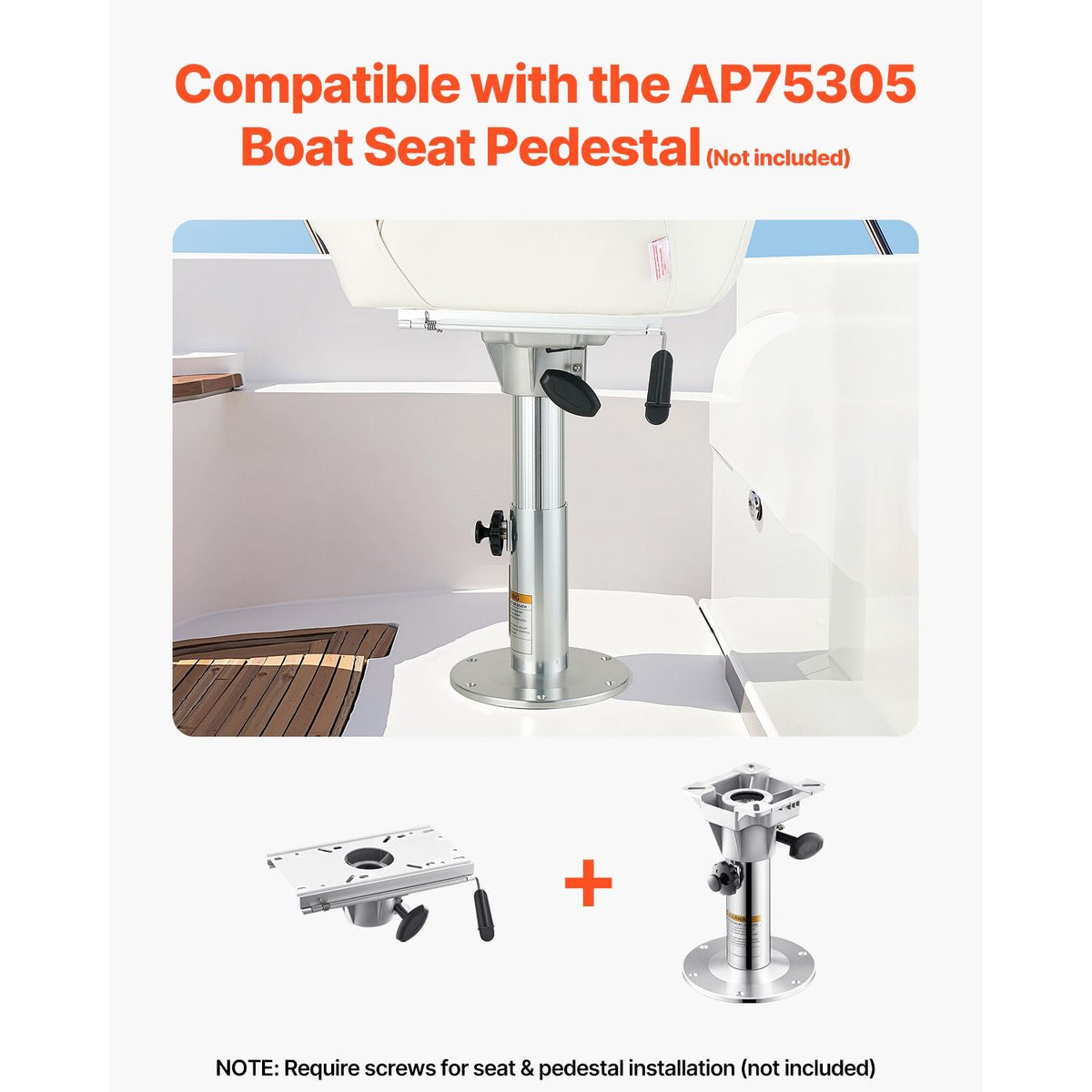 Boat Seat Pedestal, Forward & Backward Sliding Adjustment, Aluminum Alloy Boat Chair Base with Slide, 5-inch Sliding Travel, Waterproof & Rust-resistant, Fit 2-7/8 Inch Diameter Pedestal Post