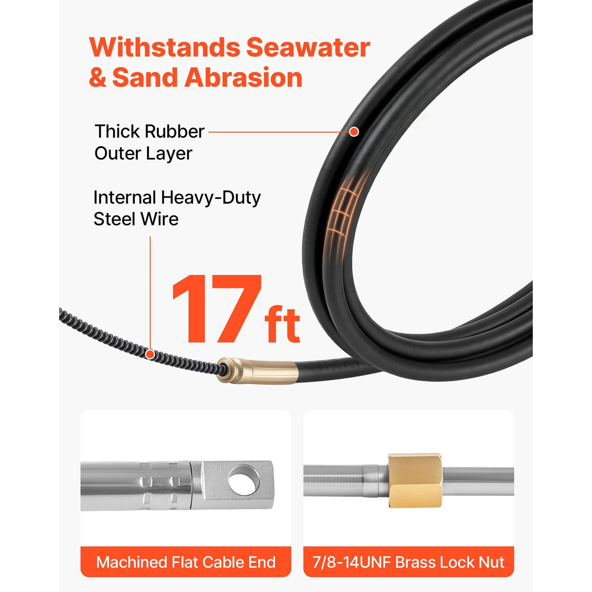 Boat Steering System, 17 ft Boat Control Cable Outboard Rotary Steering System Kit with Aluminum Alloy Helm, Durable Marine Replacement for Fishing Boats, Small Sailboats, Speedboats, Lifeboats