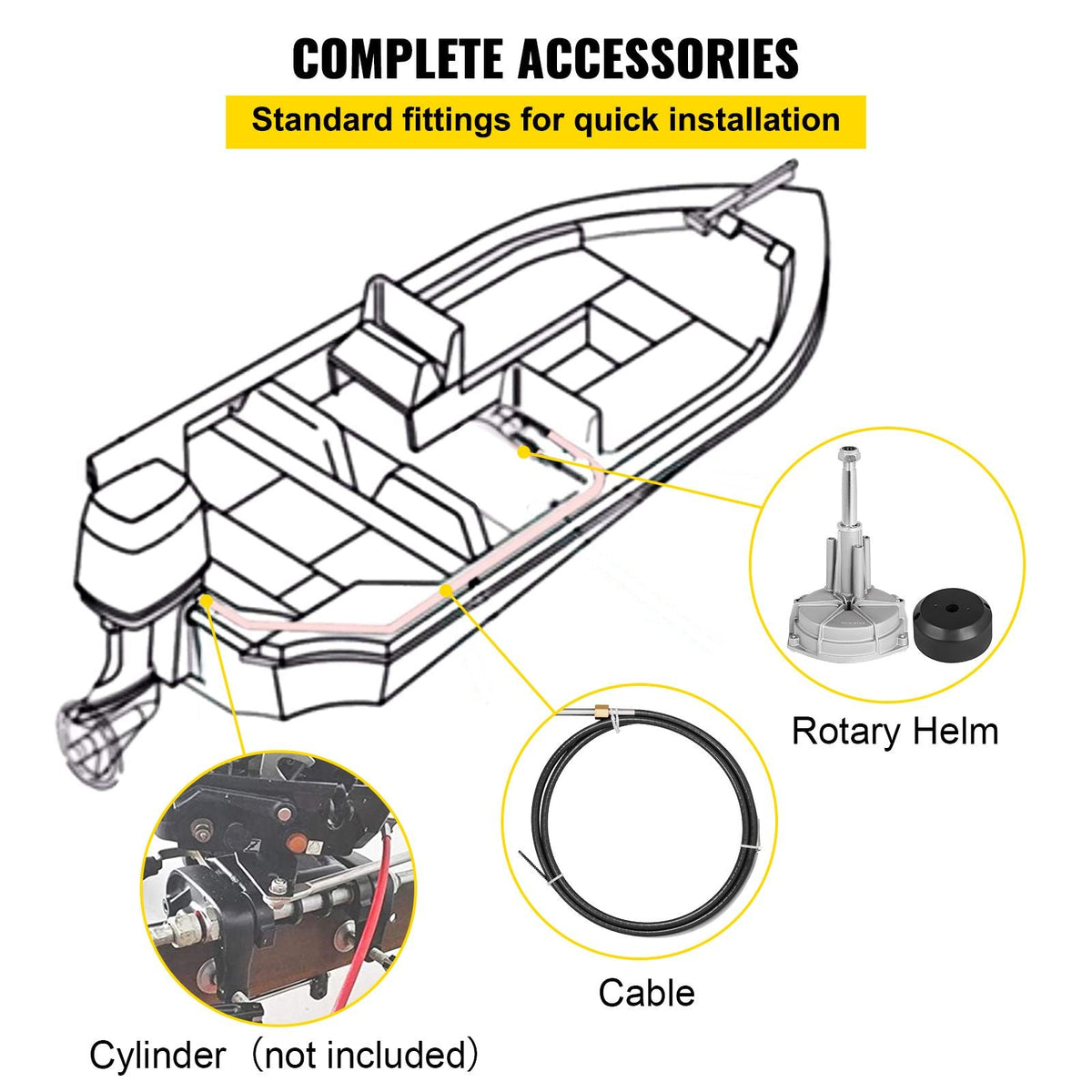 Boat Steering System, Outboard Steering Kit with Boat Steering Control Cable 14' Steering Cable Marine Steering System 3/4" Shaft