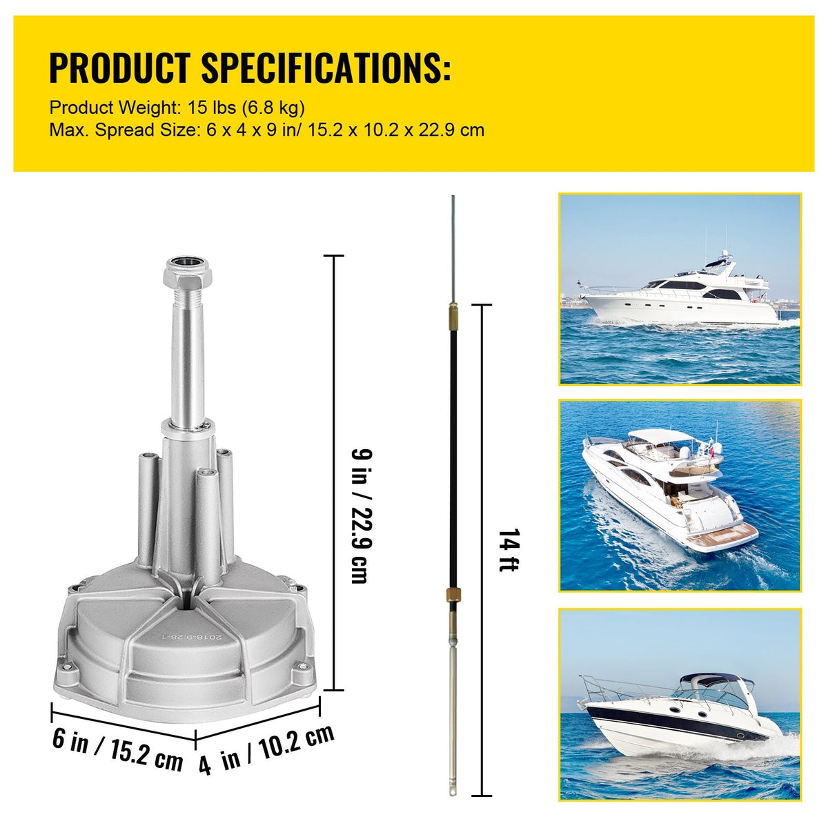 Boat Steering System, Outboard Steering Kit with Boat Steering Control Cable 14' Steering Cable Marine Steering System 3/4" Shaft