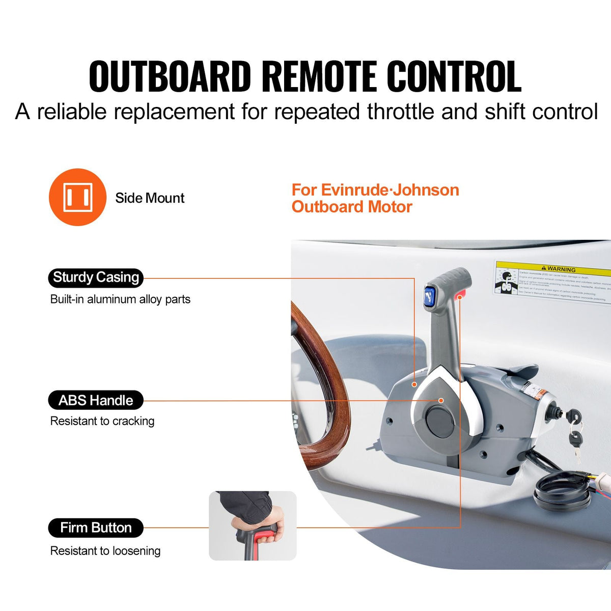 Boat Throttle Control, 5006180 Side-Mounted Outboard Remote Control Box for Evinrude Johnson, Marine Throttle Control Box with Power Trim Switch and Lanyard