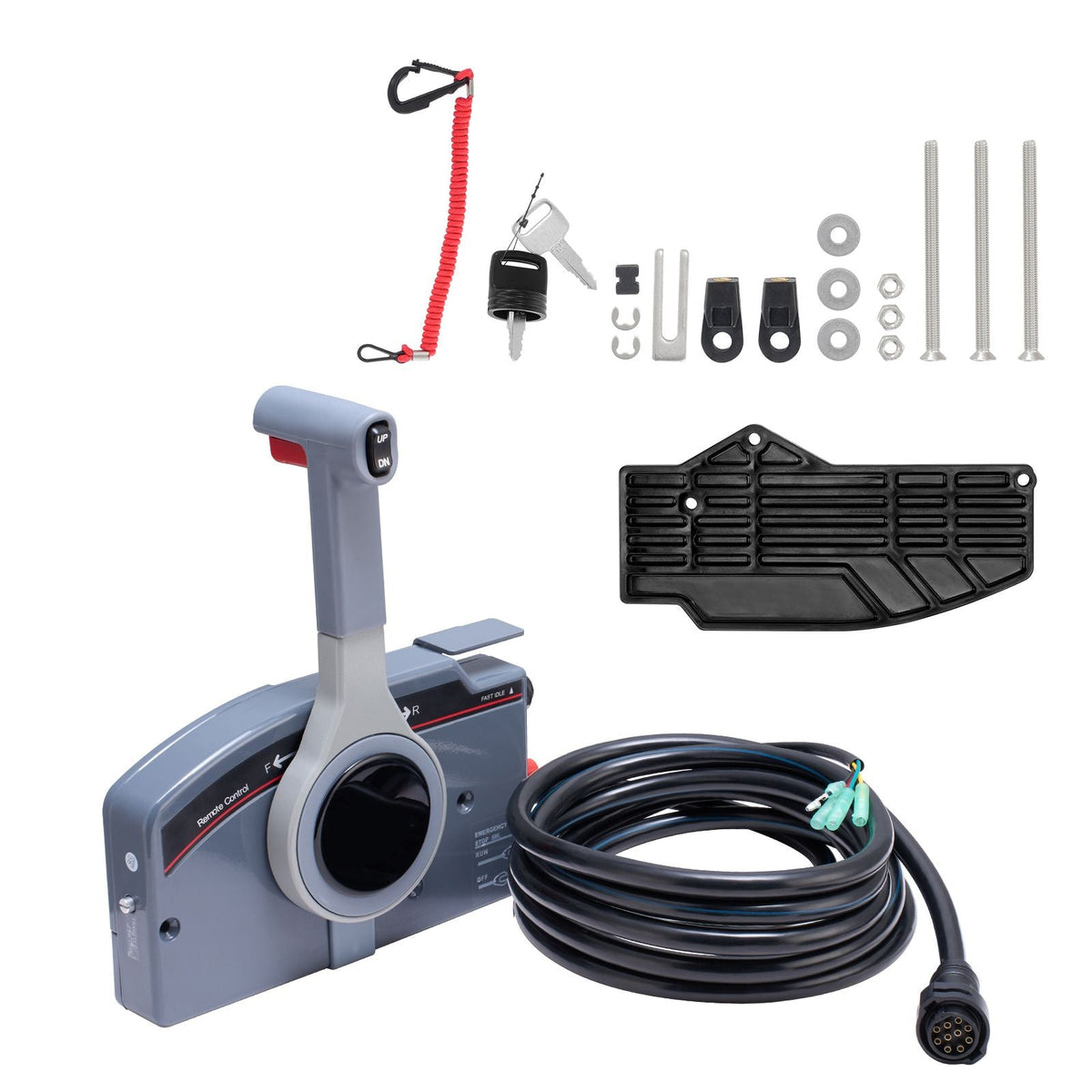 Boat Throttle Control, 703-48205-16 Side-Mounted Outboard Remote Control Box for Yamaha 4-Stroke, Marine Throttle Control Box with Power Trim Switch, 16.6 ft Harness 10 Pin, and Lanyard
