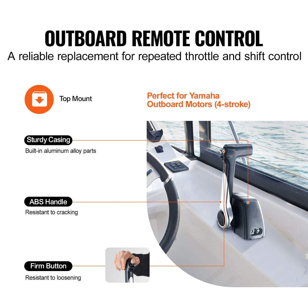 Boat Throttle Control, 704-48205-P1 Top-Mounted Outboard Remote Control Box for Yamaha 4-Stroke, Marine Throttle Control Box with Power Trim Switch and 4.6 ft Harness with 5 Pin Connector
