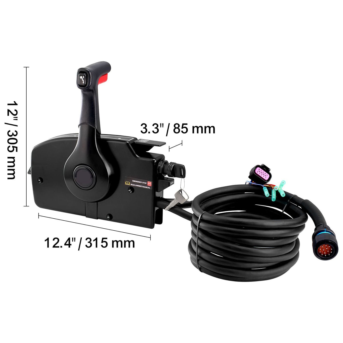 Boat Throttle Control, 881170A13 Side-Mounted Outboard Remote Control Box for Mercury PT 4-Stroke, Marine Throttle Control Box with Power Trim Switch, 16.6 ft Harness 14 Pin, and Lanyard