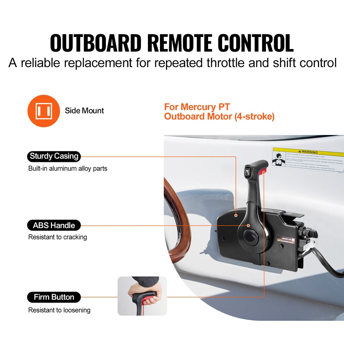 Boat Throttle Control, 881170A13 Side-Mounted Outboard Remote Control Box for Mercury PT 4-Stroke, Marine Throttle Control Box with Power Trim Switch, 16.6 ft Harness 14 Pin, and Lanyard