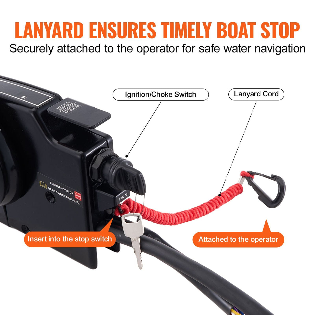 Boat Throttle Control, 881170A13 Side-Mounted Outboard Remote Control Box for Mercury PT 4-Stroke, Marine Throttle Control Box with Power Trim Switch, 16.6 ft Harness 14 Pin, and Lanyard