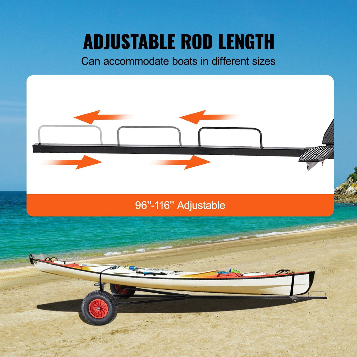 Boat Trailer Dolly, 420lbs Load Capacity, Carbon Steel Trailer Mover with 96''-116'' Adjustable Length, 16'' Pneumatic Tires & Nonslip Support Bracket, for Moving Kayak Motorboat Fishing Boat
