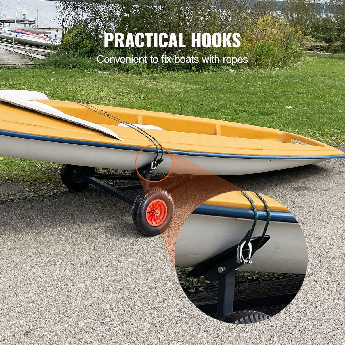 Boat Trailer Dolly, 420lbs Load Capacity, Carbon Steel Trailer Mover with 96''-116'' Adjustable Length, 16'' Pneumatic Tires & Nonslip Support Bracket, for Moving Kayak Motorboat Fishing Boat