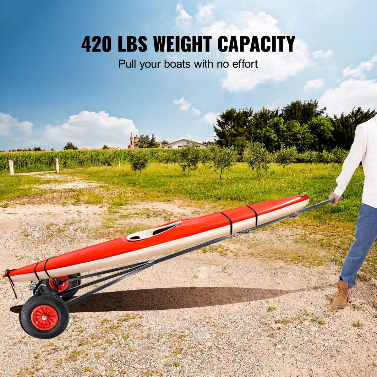 Boat Trailer Dolly, 420lbs Load Capacity, Carbon Steel Trailer Mover with 96''-116'' Adjustable Length, 16'' Pneumatic Tires & Nonslip Support Bracket, for Moving Kayak Motorboat Fishing Boat