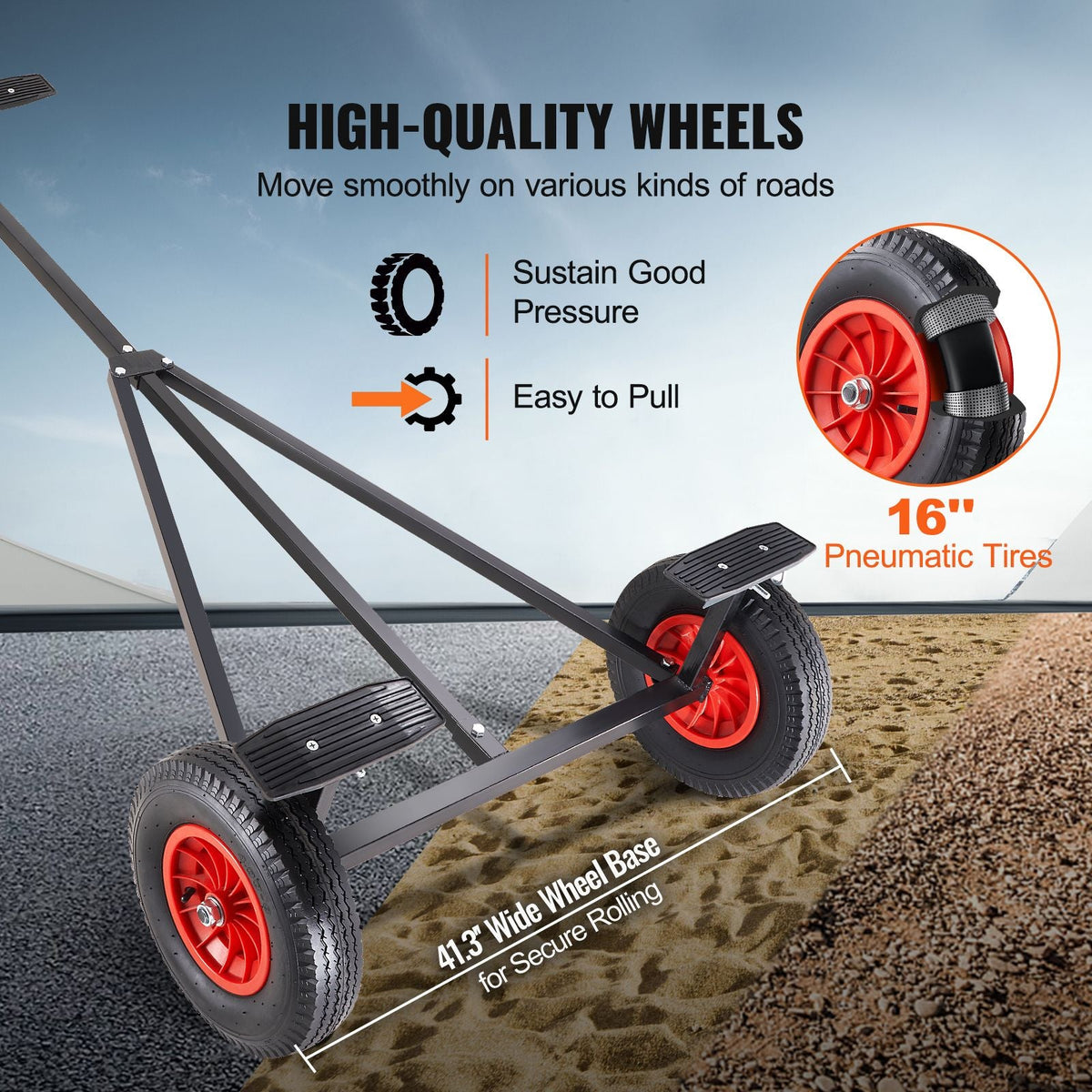 Boat Trailer Dolly, 420lbs Load Capacity, Carbon Steel Trailer Mover with 96''-116'' Adjustable Length, 16'' Pneumatic Tires & Nonslip Support Bracket, for Moving Kayak Motorboat Fishing Boat