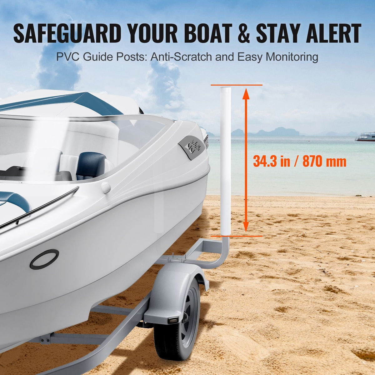 Boat Trailer Guide, 40″ Adjustable Design Trailer Guide Poles, 2PCS High-Hardness Steel Trailer Guide-Ons, Trailer Guides with PVC Pipe Posts, for Ski Boat, Fishing Boat or Sailboat Trailer