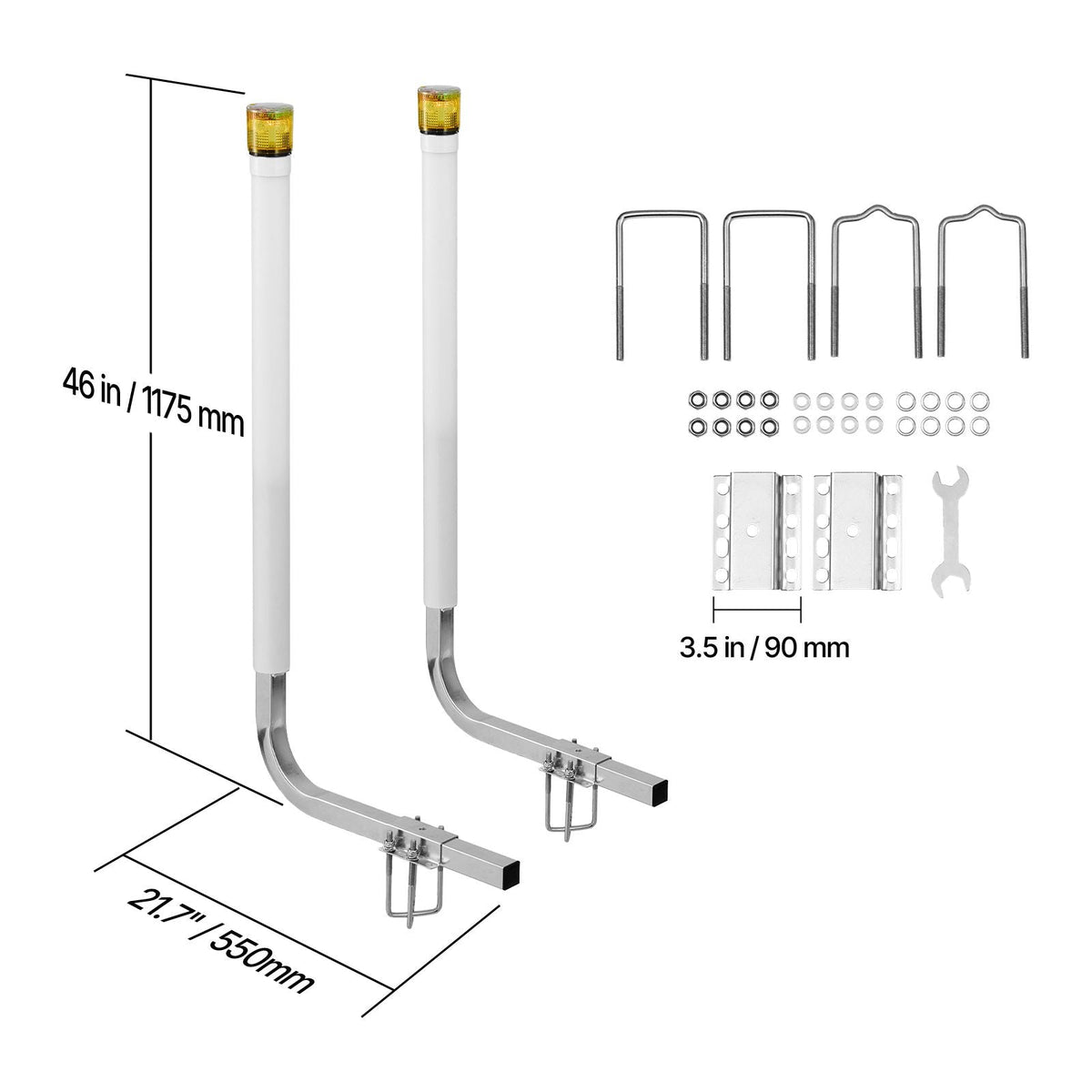 Boat Trailer Guide, 46 in with LED Light Trailer Guide Poles, 2PCS High-Hardness Steel Guide-Ons, Wide Adjustable Trailers Guides with PVC Pipes, for Ski Boat, Fishing Boat or Sailboat Trailers