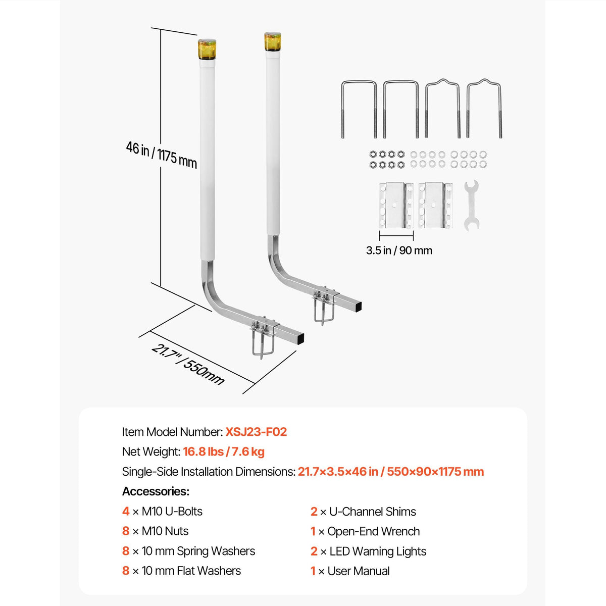 Boat Trailer Guide, 46 in with LED Light Trailer Guide Poles, 2PCS High-Hardness Steel Guide-Ons, Wide Adjustable Trailers Guides with PVC Pipes, for Ski Boat, Fishing Boat or Sailboat Trailers
