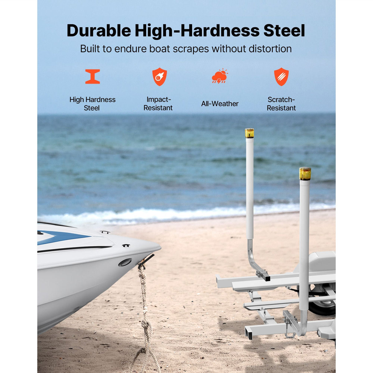 Boat Trailer Guide, 46 in with LED Light Trailer Guide Poles, 2PCS High-Hardness Steel Guide-Ons, Wide Adjustable Trailers Guides with PVC Pipes, for Ski Boat, Fishing Boat or Sailboat Trailers