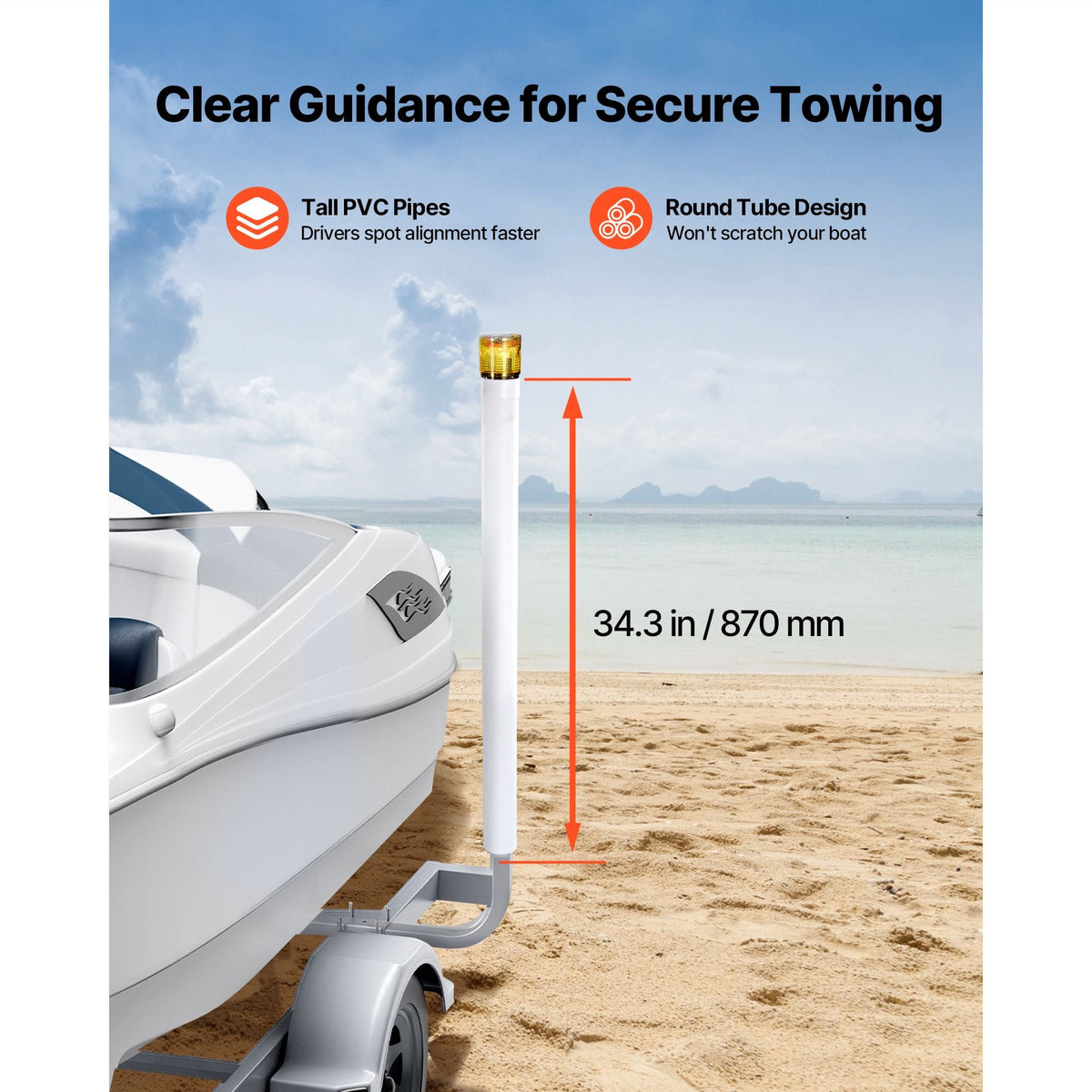Boat Trailer Guide, 46 in with LED Light Trailer Guide Poles, 2PCS High-Hardness Steel Guide-Ons, Wide Adjustable Trailers Guides with PVC Pipes, for Ski Boat, Fishing Boat or Sailboat Trailers