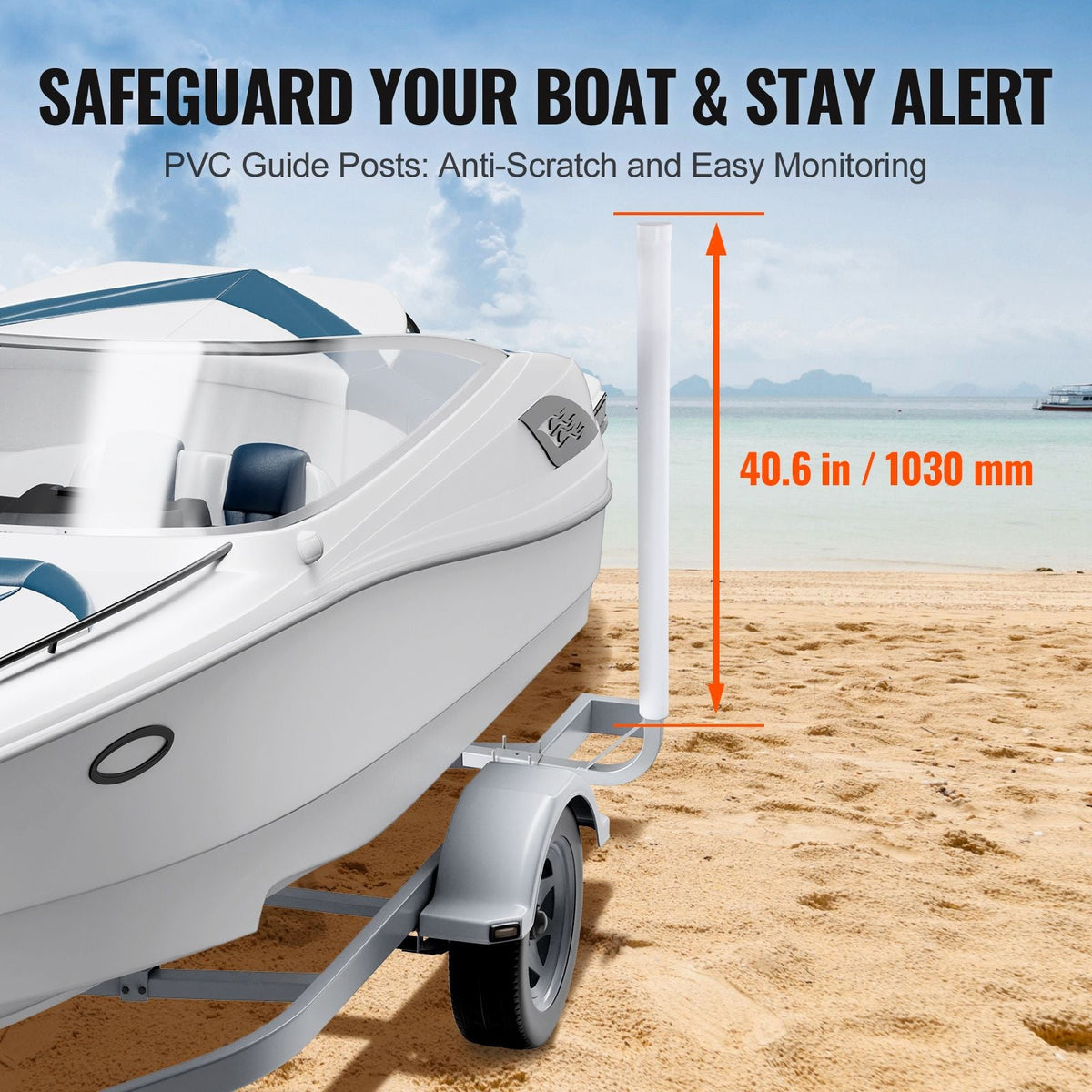 Boat Trailer Guide, 48″ Adjustable Design Trailer Guide Poles, 2PCS High-Hardness Steel Trailer Guide-Ons, Trailer Guides with PVC Pipes, for Ski Boat, Fishing Boat or Sailboat Trailer