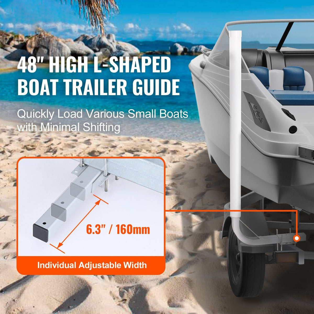 Boat Trailer Guide, 48″ Adjustable Design Trailer Guide Poles, 2PCS High-Hardness Steel Trailer Guide-Ons, Trailer Guides with PVC Pipes, for Ski Boat, Fishing Boat or Sailboat Trailer