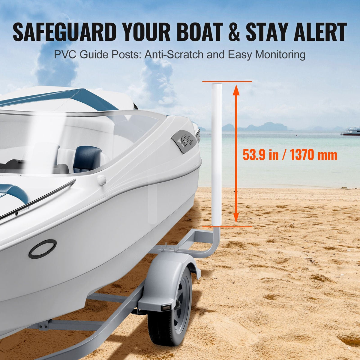Boat Trailer Guide, 60″ Adjustable Design Trailer Guide Poles, 2PCS High-Hardness Steel Trailer Guide-Ons, Trailer Guides with PVC Pipes, for Ski Boat, Fishing Boat or Sailboat Trailer