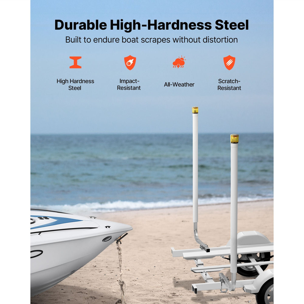 Boat Trailer Guide, 65.7 in with LED Light Trailer Guide Poles, 2PCS High-Hardness Steel Guide-Ons, Wide Adjustable Trailers Guides with PVC Pipes, for Ski Boat, Fishing Boat, Sailboat Trailers