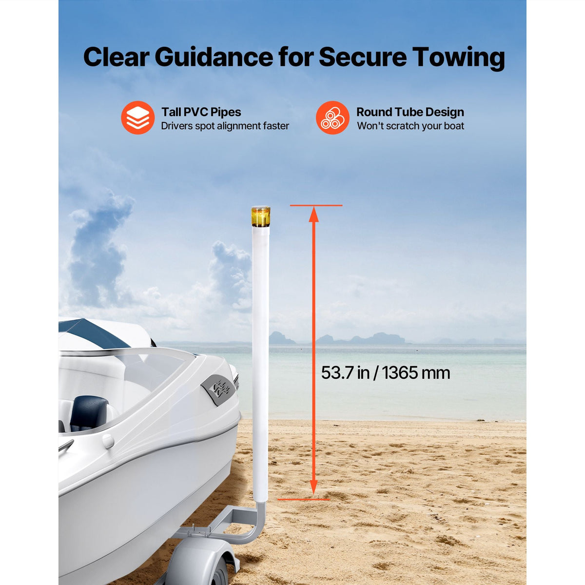 Boat Trailer Guide, 65.7 in with LED Light Trailer Guide Poles, 2PCS High-Hardness Steel Guide-Ons, Wide Adjustable Trailers Guides with PVC Pipes, for Ski Boat, Fishing Boat, Sailboat Trailers