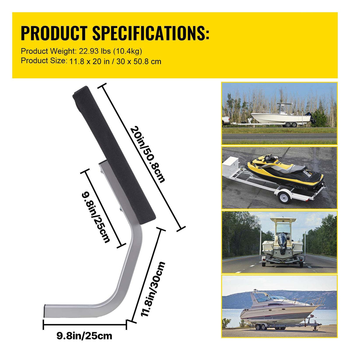 Boat Trailer Guide on, 20", One Pair Trailer Pontoon Bunk Board Guide-ons, Steel Trailer Guides, Complete Mounting Accessories Included, for Ski Boat, Fishing Boat or Sailboat Trailer
