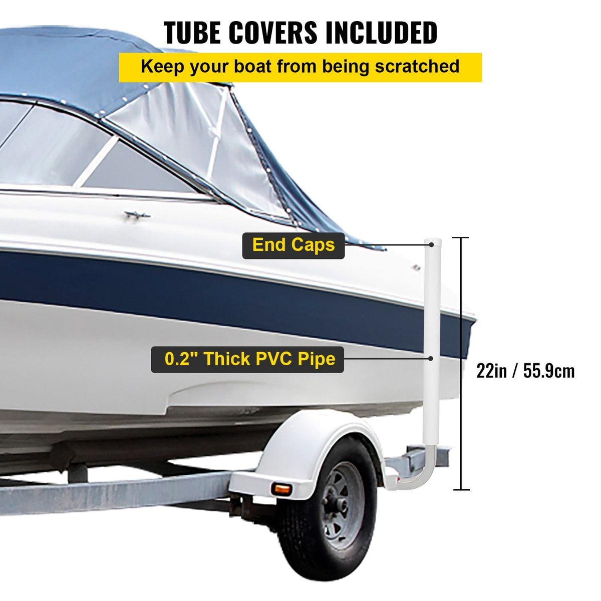 Boat Trailer Guide-on, 22\", 2PCS Steel Trailer Post Guide ons, with White PVC Tube Covers, Complete Mounting Accessories Included, for Ski Boat, Fishing Boat or Sailboat Trailer