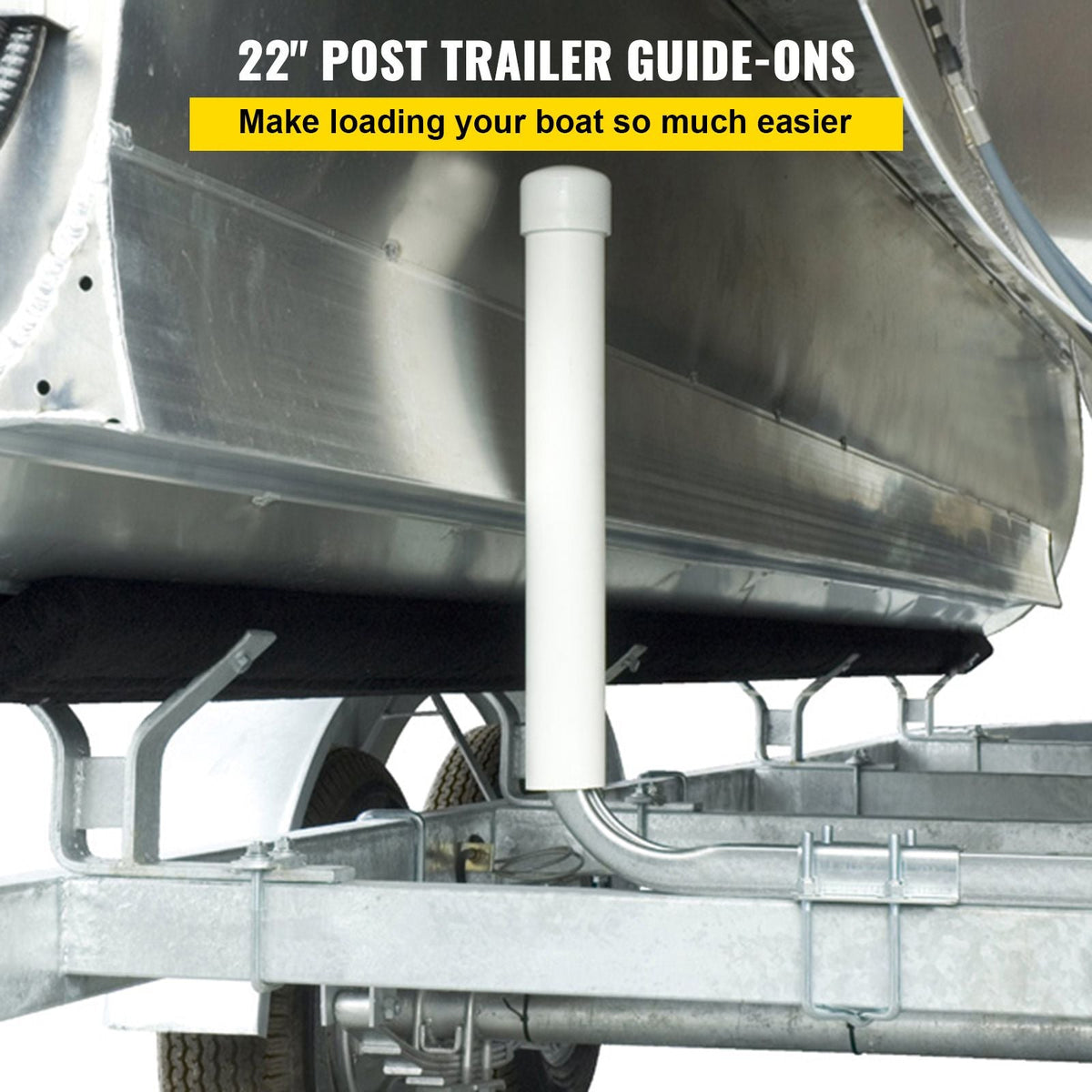 Boat Trailer Guide-on, 22\", 2PCS Steel Trailer Post Guide ons, with White PVC Tube Covers, Complete Mounting Accessories Included, for Ski Boat, Fishing Boat or Sailboat Trailer