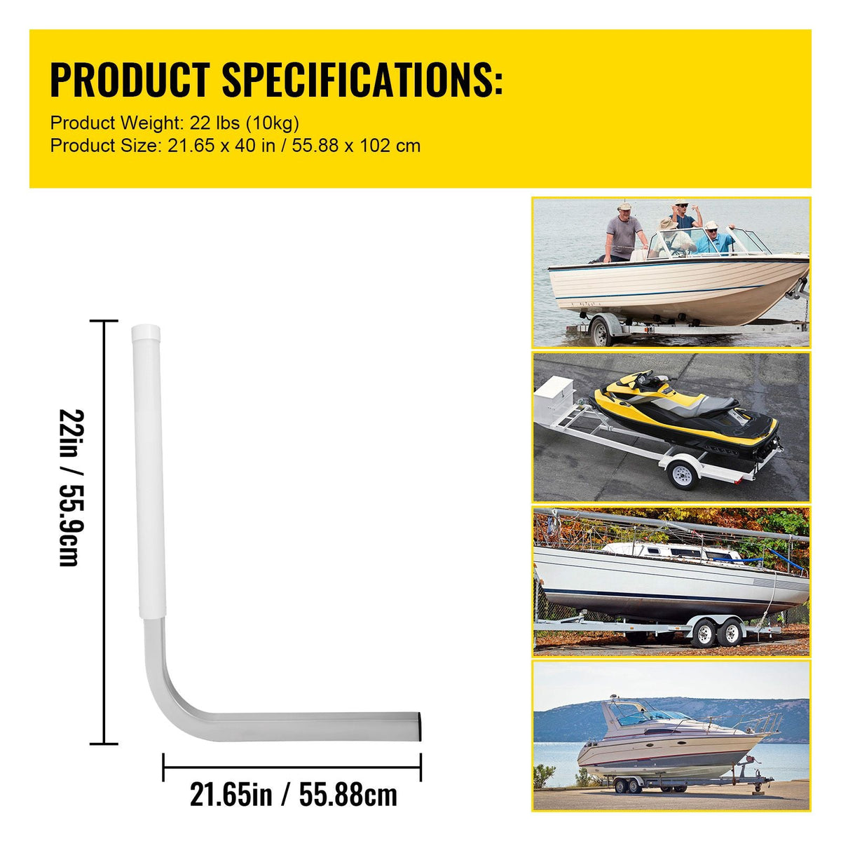 Boat Trailer Guide-on, 22\", 2PCS Steel Trailer Post Guide ons, with White PVC Tube Covers, Complete Mounting Accessories Included, for Ski Boat, Fishing Boat or Sailboat Trailer